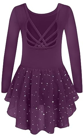 Arshiner Ballettkleidung Mädchen Ballettkleid Langarm Rückenfrei Baumwolle | Kinder Ballett Tanzkleid,Ballettanzug,Tanzbody mit Tutu,Ballerina Kostüm 2-10 Jahre