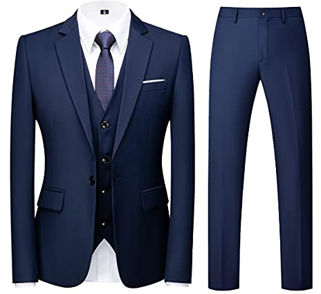 KUDORO Herren Anzüge 3-teilig Slim Fit Eine Knöpfe für Hochzeit Business Herrenanzug Sakko Weste Hose(Blau,M)