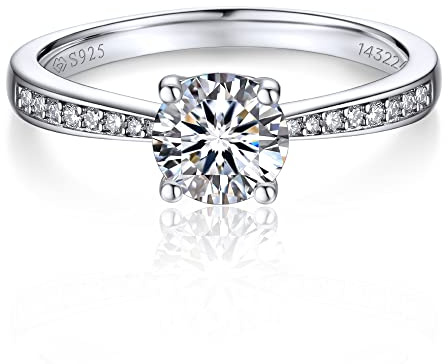 MomentWish Verlobungsring Damen, 1 Karat Moissanit Diamant Ring Damen, VVS1 D Farbe 925 Sterling Silber, Verlobung Hochzeit Geschenk Ring für Frauen-Größe53