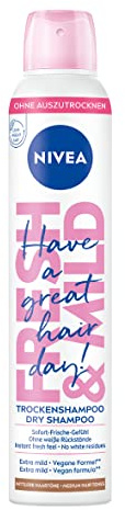 NIVEA Trockenshampoo Fresh & Mild (200 ml), extra mildes Trockenshampoo Spray für mittlere Haartöne mit angenehmem Duft, Trockenhaarshampoo für sofortige Frische