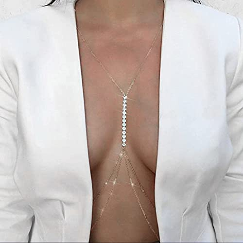 Bramian Kristall Körperkette Silber BH Sexy Strass Bikini Körperschmuck Ketten für Frauen und Mädchen