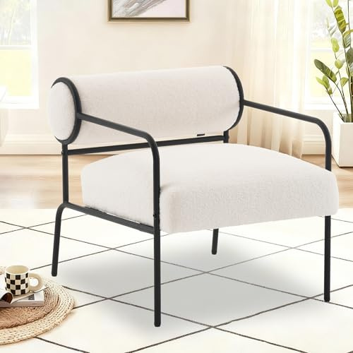 Mingone Sessel Loungesessel Kleines Sofa | Lammwolle Cocktailsessel Modern Design Teddy Sessel Stoff mit Armlehne für Wohnzimmer Schlafzimmer