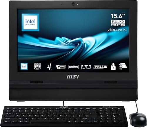 MSI PRO AP162T ADL-019DE AIO Desktop-PC, 15,6“ FHD IPS, Intel N100 CPU, 4 GB DDR4 RAM, 128GB PCIe NVMe SSD, WiFi 6E, Webcam & Lautsprecher - Tastatur, Maus, Windows 11 Pro - Schwarz