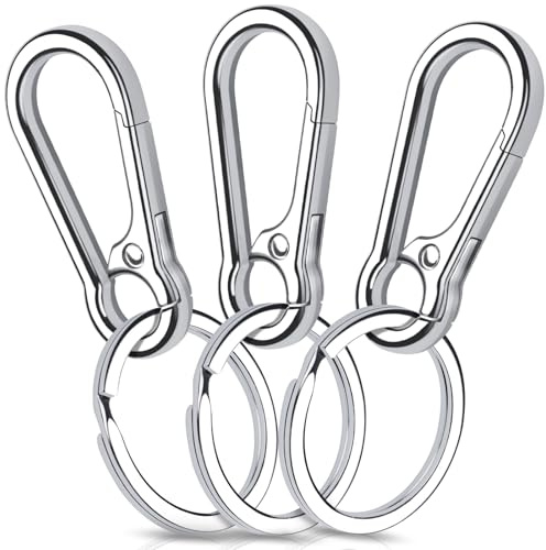 3 Stück Karabiner Schlüsselanhänger, Karabinerhaken Klein Metall Schlüsselkarabiner Carabiner, Schlüsselring mit Karabiner für Aufhängen im Rucksack, Autoschlüssel (Silber)