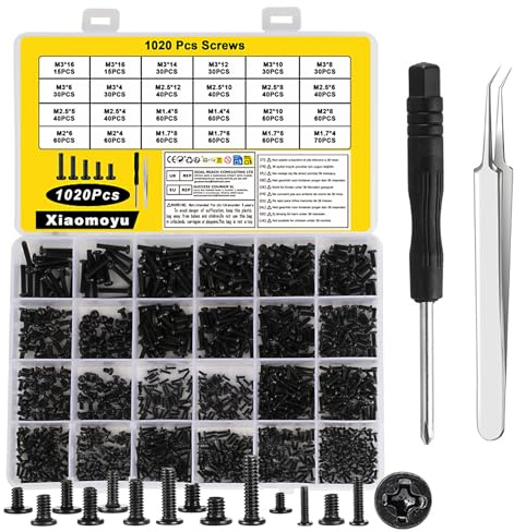 1020 Stück PC Schrauben Set, M1.4 M1.7 M2 M2.5 M3 Kleine Schrauben Set, Mikroschrauben Flachkopfschrauben Sortiment, M.2 SSD Schraubens für Reparatur Laptop PC Computer Schraubens Gewindeschrauben
