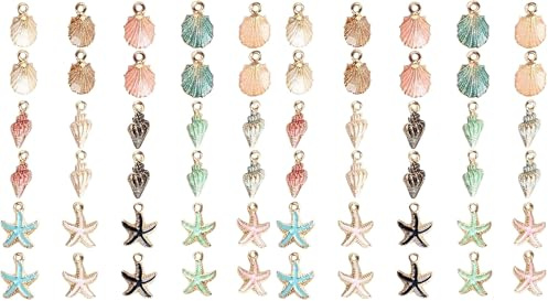 30 Stücke Gemischte Emaille-Charm-Anhänger, Vergoldete Muschel Seestern Charms, Zubehör für Halskette Armband Ohrringe DIY Schmuck Machen
