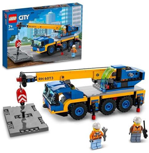 LEGO 60324 City Geländekran, Kran- und LKW-Spielzeug mit Haken, baubares Fahrzeug-Spielzeug für Jungen und Mädchen ab 7 Jahren, Geschenk für Kinder und Fans von Baufahrzeugen