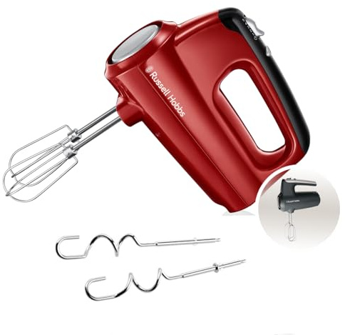 Russell Hobbs Handmixer [Handrührgerät] Desire Rot (5 Geschwindigkeitsstufen+Turbofunktion, 2 spülmaschinengeeignete Rührbesen & Knethaken, Auswurftaste, aufrechte Parkposition) Handrührer 24670-56