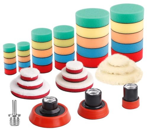 SPTA Polierschwamm, 43tlg 30mm, 50mm, 80mm Polierschwämme Polieren Pad Schwamm Set mit Set und Polierfell Polierset Polierteller Kit für Bohrmaschine, Für Poliermaschine