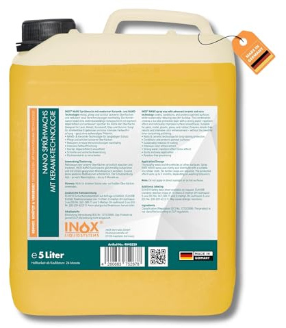 INOX® NANO Sprühwachs 5L mit Keramik-Technologie – Autowachs mit Abperleffekt | Auto Wax zur Lackversiegelung mit Glanzschutz | Für einfache Sprühversiegelung & Pflege