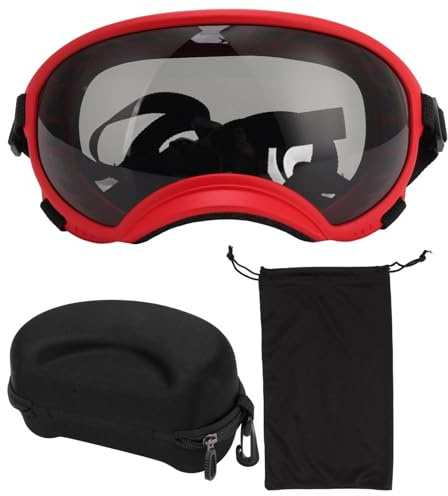 VBESTLIFE Hundebrille für große Hunderassen – UV-Schutzbrille, winddicht & staubdicht mit verstellbarem Riemen, robuste Hundesonnenbrille in Rot/Schwarz für Outdoor-Aktivitäten