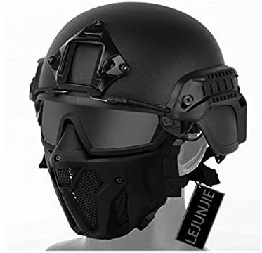 PJ Taktik Airsoft Helm und Vollgesichtsschutz Maske Set,mit Abnehmbarer Antibeschlagbrille Fast Helm für Paintball CS