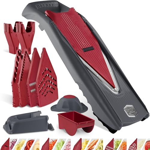 Börner Vital Gemüsehobel - Profi Set - 5 Einsätze - Marinier-Rolle | Mit 5 Einsätzen & Sicherheitsfruchthalter & 2 Schieberboxen & Dockingstation - 12 Schnittarten - Julienne & Gemüsespaghetti