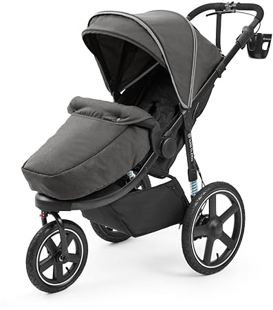 Ickle Bubba Venus Jogger Pro Max Kinderwagen, 3-Rad-Geländekinderwagen, von Geburt bis 22 kg, UPF 50+ Verdeck, Luftreifen, Getränkehalter (Anthrazitgrau)