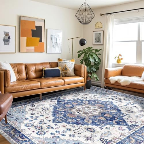 Vamcheer Vintage Teppich Wohnzimmer Waschbar Blau 200x300 cm