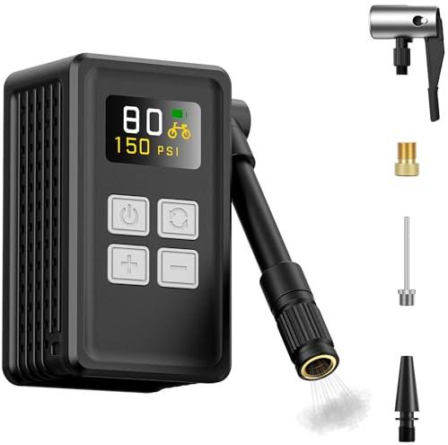 EXTOLINK Fahrradpumpe Elektrisch, Max 150 PSI Mini Fahrrad Pumpe mit Digitalanzeige, 360°-Pumpenrohr, 20s Aufblasen Fahrradpumpe mit Amerikanische, Presta-Ventile für Rennräder, Mountainbikes