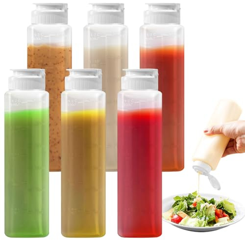 VGECEE 6 Stück Squeeze Flasche 300ML Quetschflasche Saucenflasche BPA Frei | Squeeze Flasche für Saucen, Dosierflasche Spritzflasche 10,5oz, Auslaufsicher Flaschen für Ketchup, Heiße Soßen, Grill