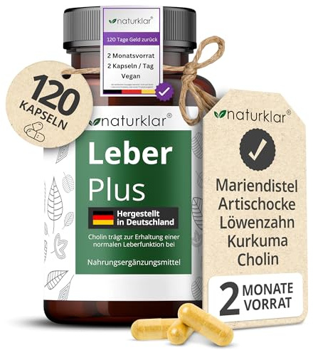 Leber Plus hochdosiert - 80% Silymarin, Mariendistel Kapseln mit Artischocke, Löwenzahn, Curcuma & Cholin - 120 Kapseln - Vegan - Milk thistle - Made in Germany
