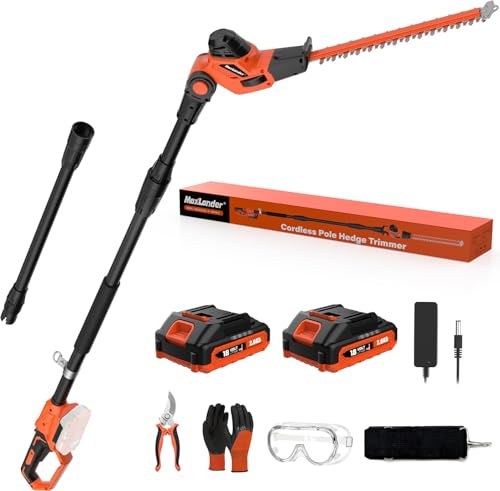 MAXLANDER Akku Heckenschere 45 cm Stabheckenschere | 4,5 m maximale Reichweite mit Verlängerungsstange, in Mehreren Winkeln verstellbar mit Akku und Ladegerät