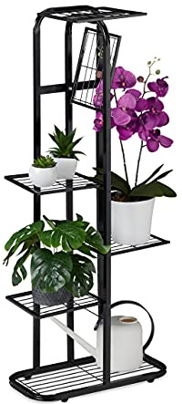 Relaxdays Blumentreppe Metall, 6-stufige Blumenetagere, schwarz | außen & innen, HBT 107 x 44 x 24 cm, Pflanzenregal