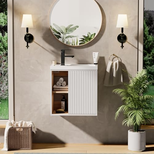 UEV Waschtisch mit Unterschrank hängend 50,5cm,Gäste-WC Waschtisch kleine, Waschbecken mit Wasserhahn, Waschtischunterschrank, Waschplatz ausreichend Stauraum,Badmöbel Set für Badezimmer weiß