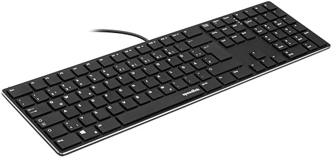 SPEEDLINK Riva Scissor – edles Metall Gehäuse, leise Tastatur flache Tasten, PC Tastatur mit Kabel USB, langlebige Scissor-Switches, kabelgebunden, deutsches Layout QWERTZ, schwarz