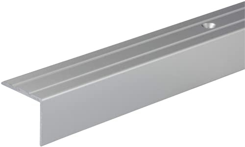 Gedotec Treppenkantenprofil Alu Stufen-Kantenprofil Winkelprofil silber | 2000 mm | Bodenprofil gelocht zum Schrauben | Winkel-Schutzprofil 25 x 20 mm | Treppen-Winkelprofil mit Rillen