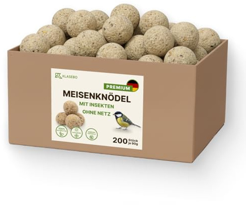 Premium Meisenknödel mit Insekten, 200 Stück (18kg) – Ganzjähriges Wildvogelfutter, Natürliche Zutaten, Ganzjährige Fütterung, Körnerfresser Delikatesse