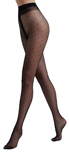 Conte elegant Damenstrumpfhose 20 DEN Polka Dots Muster Lycra | Feinstrumpfhose, extrem elastisch, transparent und dünn, für jeden Anlass, in Schwarz und Grafit, in mehreren Größen