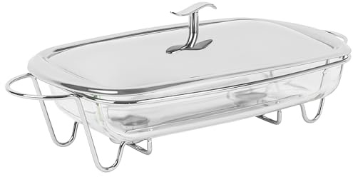 KARL HAUSMANN Warmhaltebehälter 3,6 L Glas mit Deckel & Teelichtständer | Zum Wärmebehälter bereits heißer Speisen: Hartglas, Edelstahldeckel, Teelichtständer; Glasform bis 300°C backofengeeignet