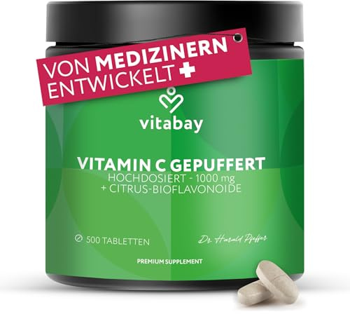 Vitabay Vitamin C 1000 mg – 500 vegane Time-Released Tabletten mit Citrus-Bioflavonoiden – Gepuffertes Vitamin C mit zeitverzögerter Abgabe – Laborgeprüft – Vorrat für 16 Monate