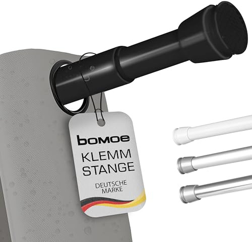 bomoe Gardinenstange Ohne Bohren zum Klemmen 115-200 cm Stufenlos Ausziehbar – Teleskopstange Duschstange ohne Bohren Rutschfest Duschvorhangstange Schwarz Vorhangstange Ohne Bohren – Neptun