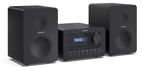 SHARP XL-B520D(BK) Stereoanlage mit DAB+ Radio, FM-Tuner, Bluetooth, CD-MP3-Player, USB-Wiedergabe, Holzlautsprechern, 40 Watt, Schwarz