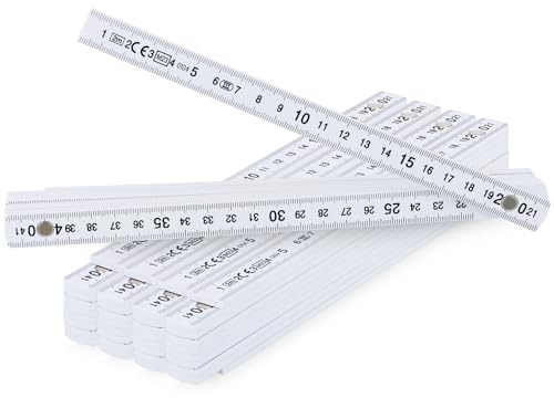 com-four® 5x Zollstock aus Kunststoff - 2 Meter Gliedermaßstab mit Zentimeter Skala - Meterstab 200 cm, 10 Glieder - Messstab für Handwerk, Baustelle, Werkstatt, Haushalt