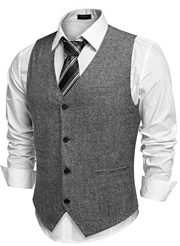 COOFANDY Anzugweste für Herren Elegant Hochzeit Weste Klassische V-Ausschnitt Business Party Westen Grau L