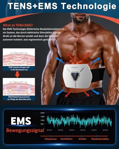 EMS Muskelstimulator, EMS Trainingsgerät, integrierter EMS Bauchtrainer, 8 Modi und 30 Stufen, elektrischer EMS Bauchmuskeltrainer für Männer und Frauen, geeignet für Fitnessübungen zu Hause