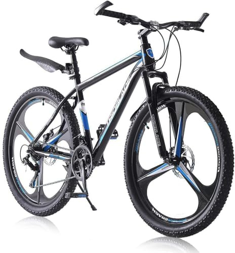 LSBIKE Mountainbike 24/26/27.5 Zoll, 21-Gang Shimano, Hardtail MTB mit Stoßdämpfer, 3-Speichen-Räder, Mountain Bike mit Scheibenbremsen, Outdoor Sport Fahrrad Stadt & Gelände (Schwarz-Blau, 27.5 Zoll)