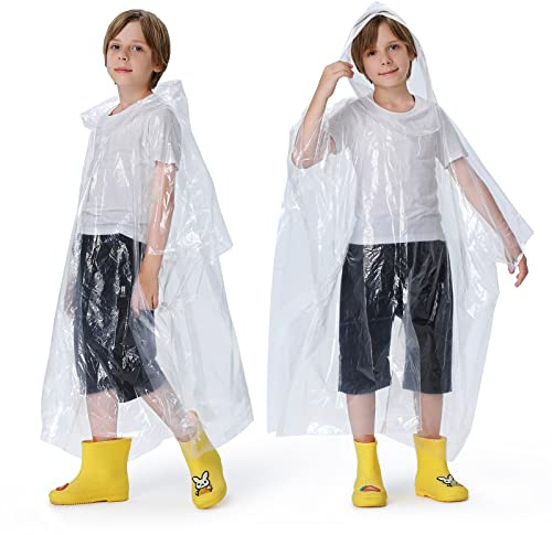 Newbyinn Regenponcho einweg Regencape festival 4 Stück für Kinder, Regen Poncho Durchsichtig für Kids