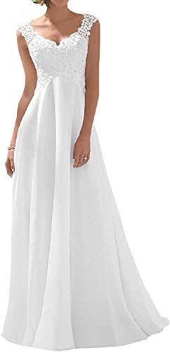 Hochzeitskleider Chiffon Brautmode Damen V Ausschnitt Brautkleider A-Linie Umstandsbrautkleid