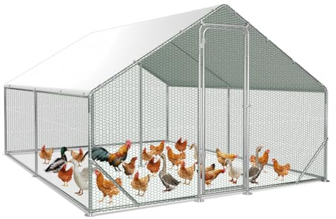 Sonnewelt Freilaufgehege 3x4x2m Hühnerstall Verzinkter Stahl Kleintierstall Hühnerhaus Dach Geflügelstall mit Sonnenschutzdach und Tür für Haustierkäfig Hühnerkäfig Vogelkäfig Kleintiere Pflanzen