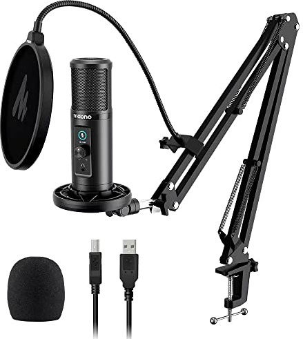 MAONO USB Mikrofon PC, AU-PM422 Mikrofon mit Arm Cardioid Kondensatormikrofon mit Mute Button, Kopfhöreranschluss, 192KHZ/24BIT für Aufnahmen Streaming Podcast Gaming YouTube, für PS4/5, PC, MAC