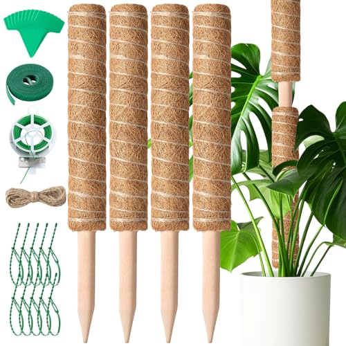 Mactoou Monstera Rankhilfe, 4 Stück 41CM Moosstab für Monstera, Pflanzstab Kokos mit Zubehör für Kletterpflanzen Zimmerpflanzen
