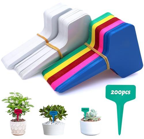 Piuluvor® 200 Stück Plastik Pflanzenschilder für Draussen 100 × Weiß + 100 × Bunt Pflanzschilder Wetterfest Pflanzenstecker Zum Beschriften Stecketiketten Pflanzen Für Gemüse, Kräuter, Blumen