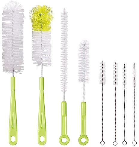 Vicloon Flaschenbürsten, 8 Stück Langer Griff Reinigungsbürste, Flasche Reinigungsbürsten, Lange Bürsten mit Nylonborsten, 4*Lange Reinigungsbürste und 4*Schlauchbürste, für Babyflaschen, Glas