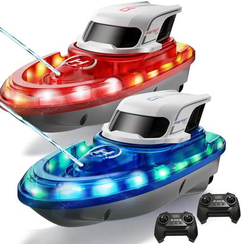 SYMA Ferngesteuertes Boot 2er Set für Kinder 8-12 Jahre, RC Rennboote mit LED & Wasserspray, 20 Min pro Boot, 40 Min Gesamt, Spielzeug für Pool & See, Geschenk für Jungen & Mädchen