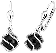 AMOR - Damen Ohrringe 925 Silber - mit Onyx - Spiralkäfig Ohrhänger - AMR-E0086