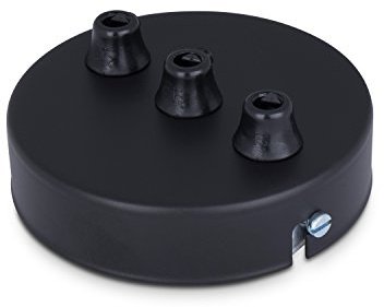 Deckenbaldachin Lampenbaldachin Metall 3-fach (mit 3 Auslässen) 100x24mm, schwarz - inkl. Zugentlastung aus Kunststoff