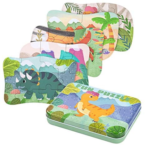 BBLIKE Kinderpuzzle,Dinosaurier Puzzle für Kinder,5 Bilds Puzzles, Geeignet für Jungen und Mädchen Puzzle ab 3 4 5 Jahren
