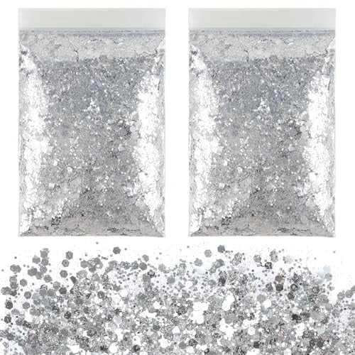 Glitzerpulver zum Basteln, 100g Groß Glitzer Silber zum Weihnachten Basteln | für Nägel Gesicht DIY Epoxidharz Kartenbasteln