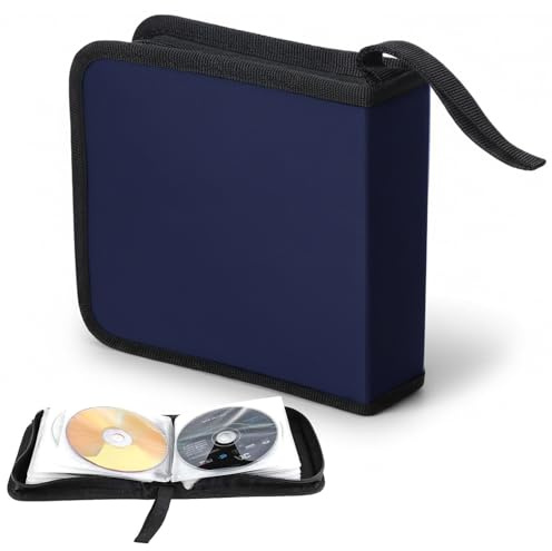 NUWIQ DVD/CD Tasche Aufbewahrung für Auto und Zuhause - kapazität 40 Discs | Nach Lagerung ist nur 5cm dick - Spart 80% Platz für CDs unterwegs im Fahrzeug & Gaming-Discs im Spielzimmer - Blau